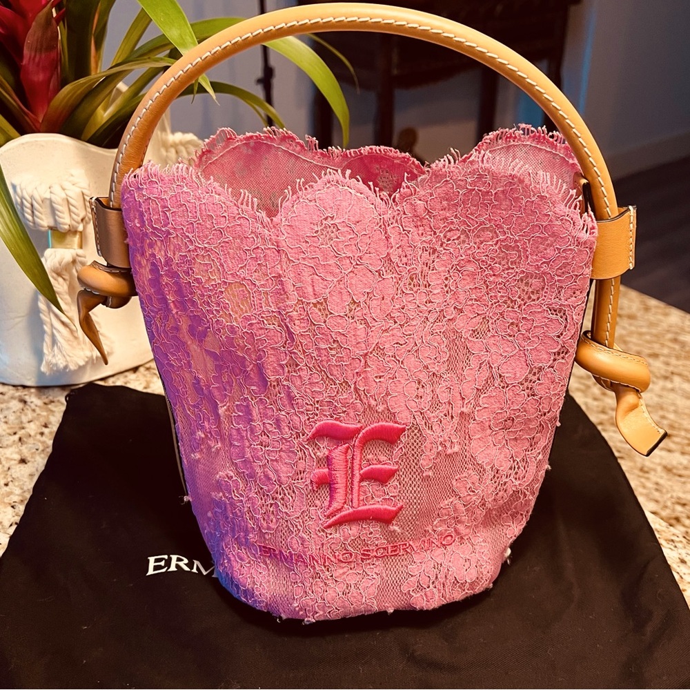 New Lace and Leather Ermano Scervino Pink Bag
